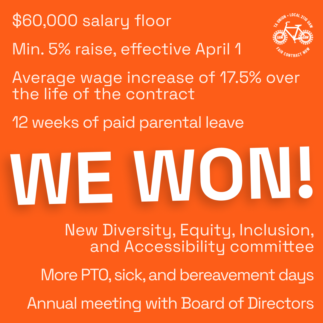 Graphic showing how TA workers won at the bargaining table, including raises and more transparency